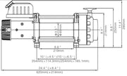 Technical schematic of Runva EWN17500 heavy duty winch with synthetic rope blueprint