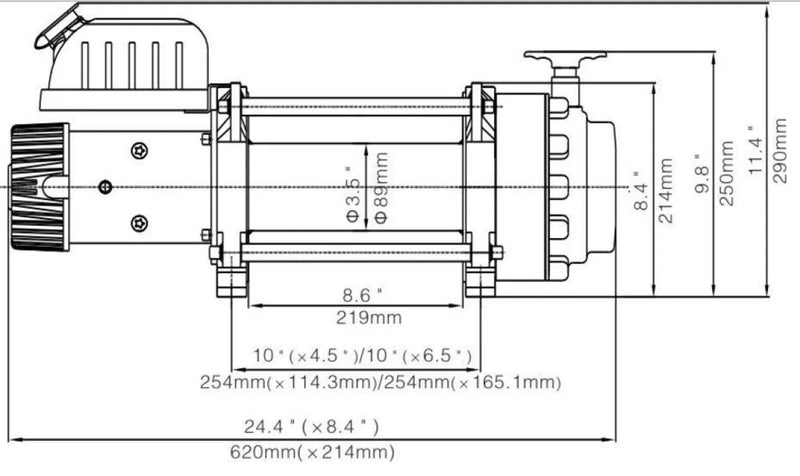 Technical schematic of Runva EWN17500 heavy duty winch with synthetic rope blueprint