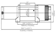 Technical schematic of Runva EWT4500 winch with labeled dimensions and durable design