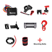 Runva EWB20000 Premium kit: control box, remotes, isolator, brackets, fairlead, hook, leads and mounting bolts