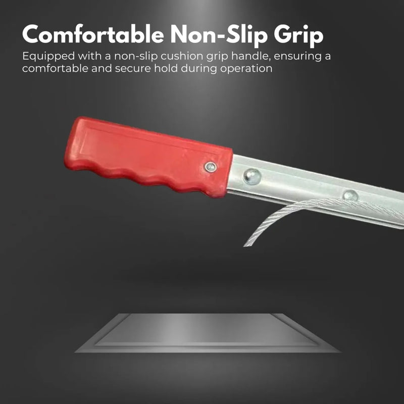 Hand winch puller with red grip handle and metal blade for versatile lifting tasks