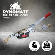 Heavy-duty Rynomate 4-Ton hand winch puller with double car hook for vehicle recovery