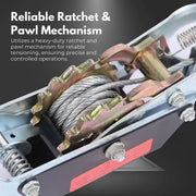 Ratchet and pawl mechanism with steel cable on Rynomate 4-Ton Hand Winch Puller