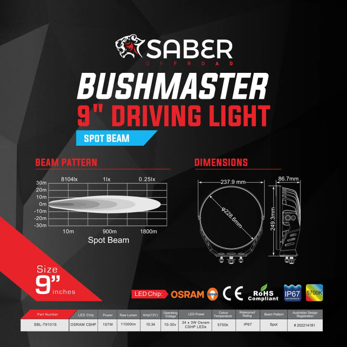 Saber Offroad Bushmaster 9 LED Driving Light Set & Harness