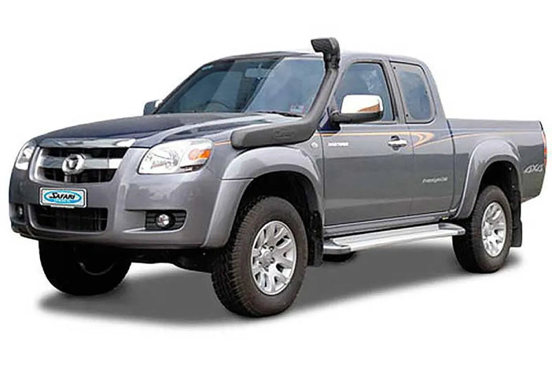 Gray Mazda BT-50 pickup truck with 4x4 snorkel and Safari snorkel kit installed