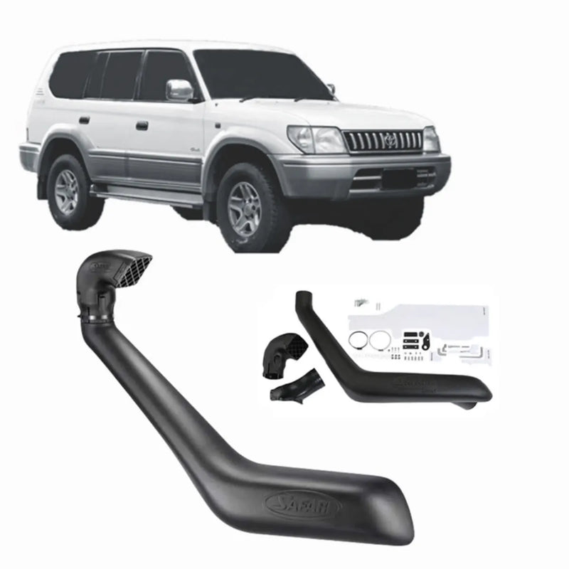 White Toyota Prado SUV with Safari snorkel air ram kit for off-road protection