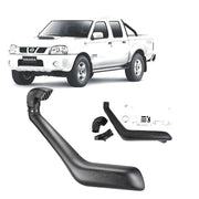 White Nissan Navara D22 pickup truck with Safari snorkel intake system for Navara D22