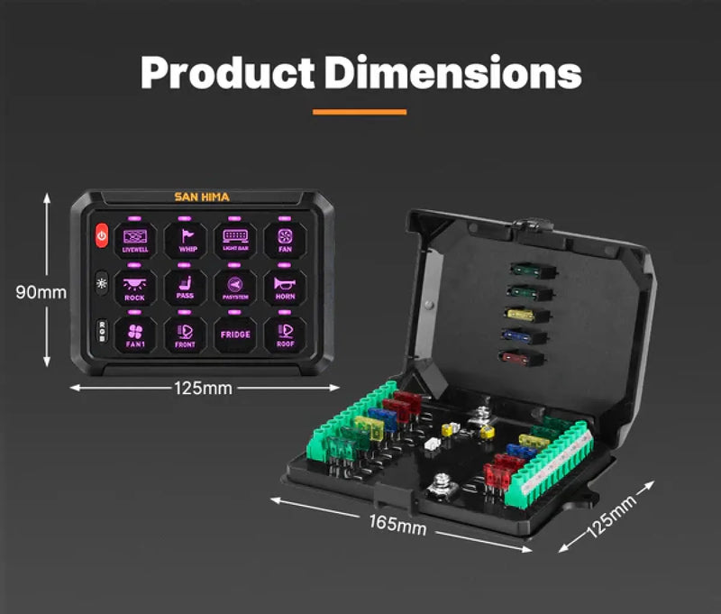San Hima 12 Gang Bluetooth Switch Panel 12V/24V | ON-OFF LED Control