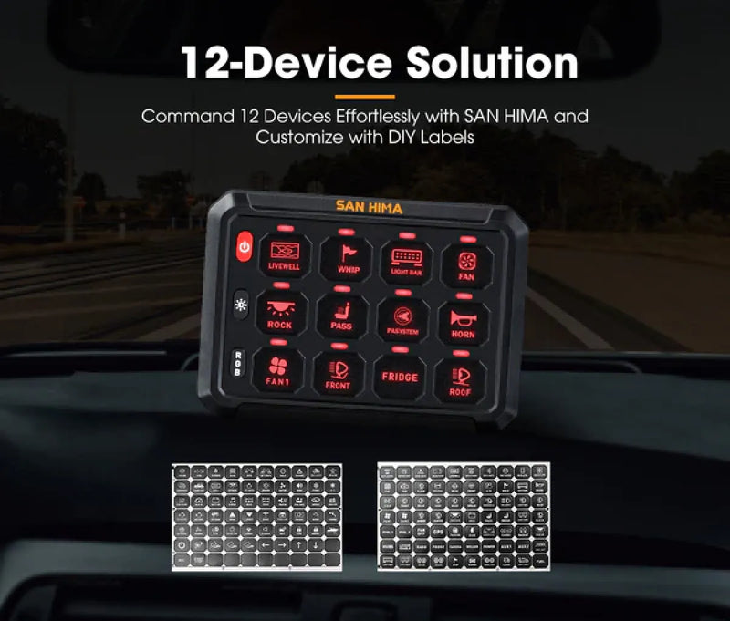 San Hima 12 Gang Bluetooth Switch Panel 12V/24V | ON-OFF LED Control