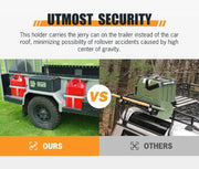San Hima 20L bolt-on jerry can holder showcases safer trailer-mounted vs roof-mounted fuel carrying methods in galvanized steel