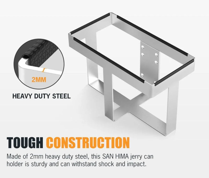 San Hima 20L Bolt-On Jerry Can Holder in hot-dip galvanized steel for secure storage