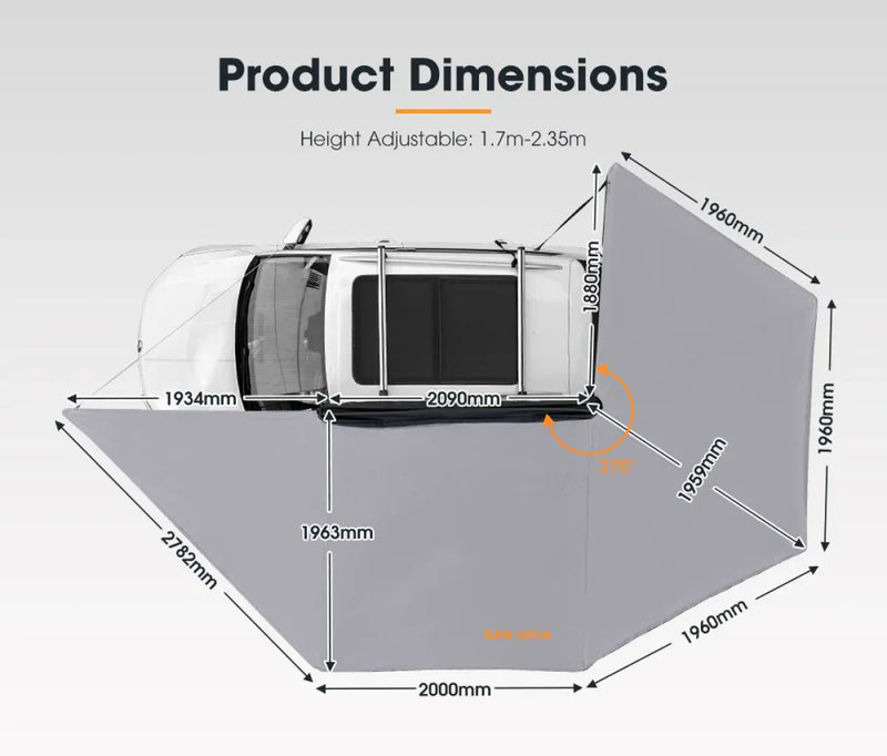 San Hima 4x4 270 Degree Free Standing Awning | Passenger Side