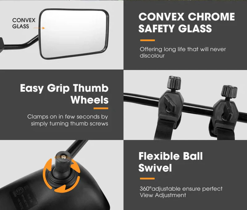 San Hima 4x4 Towing Mirrors Universal | Multi Fit Clamp On | Pair