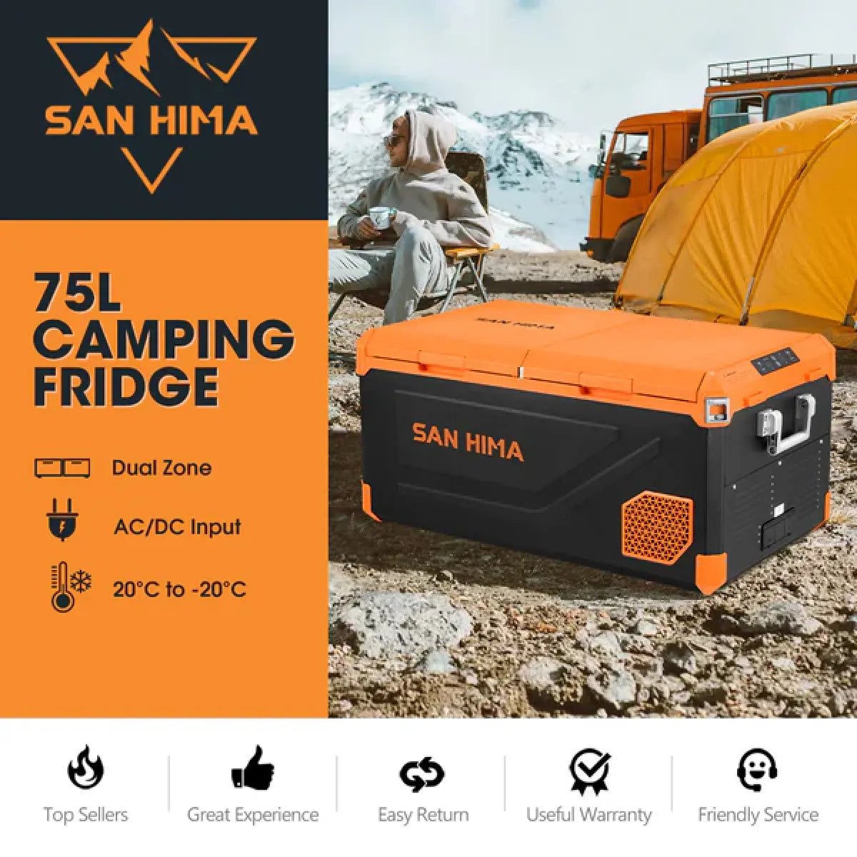 San Hima 75L Dual Zone Portable Camping Fridge Freezer