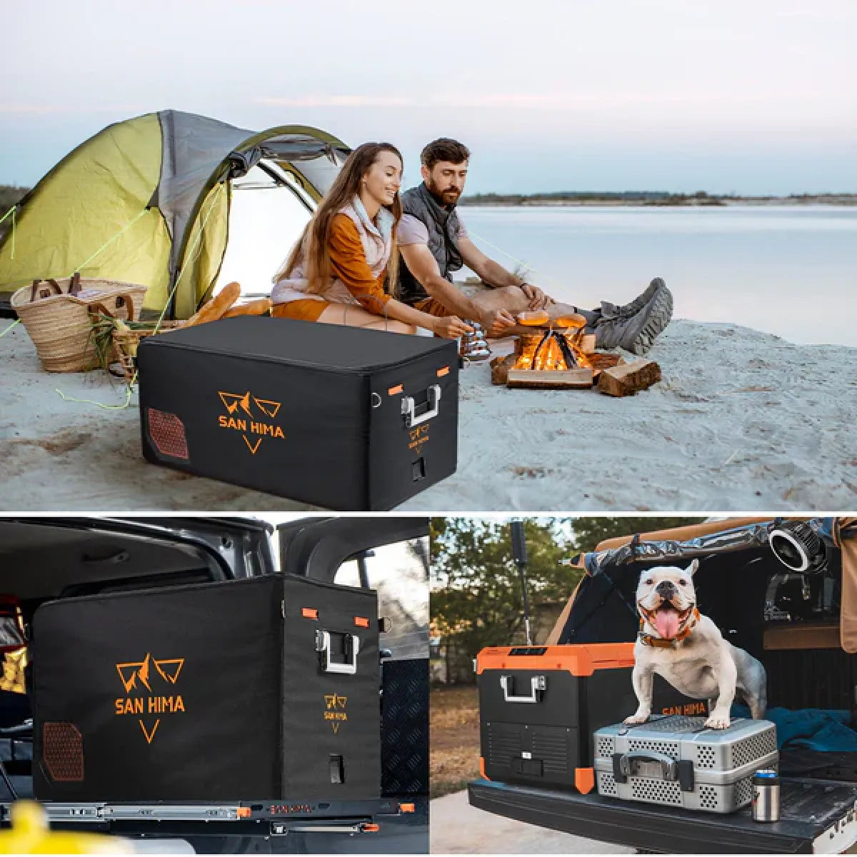 San Hima 75L Portable Camping Fridge Freezer Dual Zone with Insulated Cover