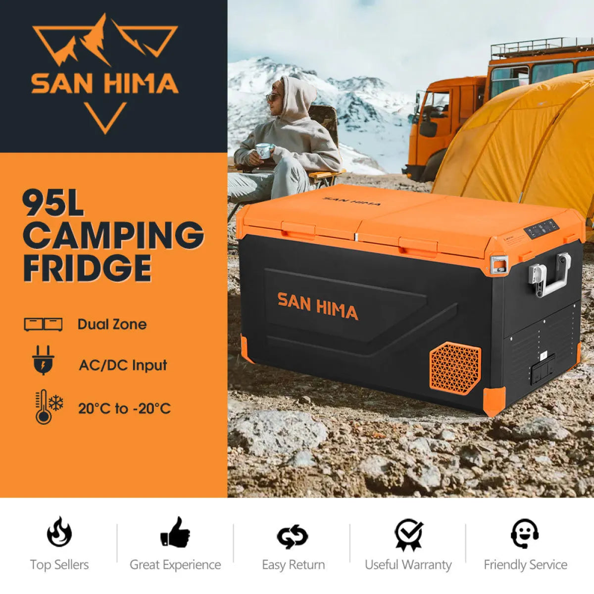 San Hima 75L Portable Camping Fridge Freezer Dual Zone with Insulated Cover