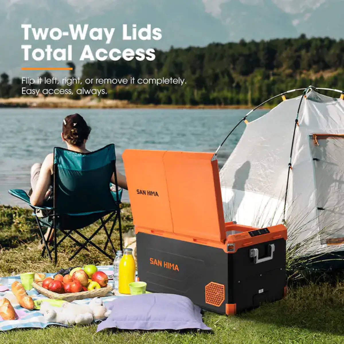 San Hima 75L Portable Camping Fridge Freezer Dual Zone with Insulated Cover