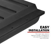 Black San Hima 75L trailer water tank with installation instructions for vehicles and trailers