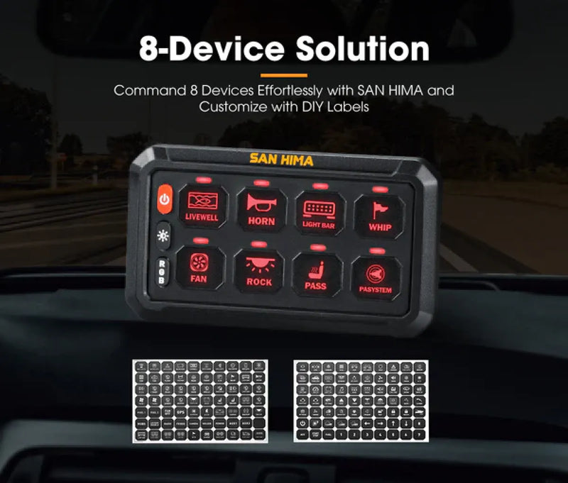 San Hima 8 Gang Bluetooth Switch Panel | 12V/24V | ON-OFF LED Control