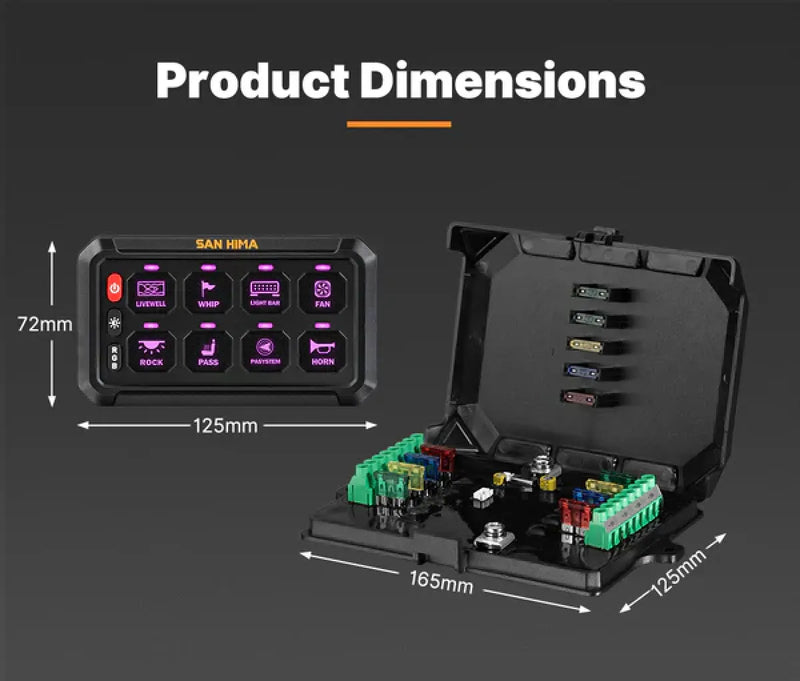 San Hima 8 Gang Bluetooth Switch Panel | 12V/24V | ON-OFF LED Control
