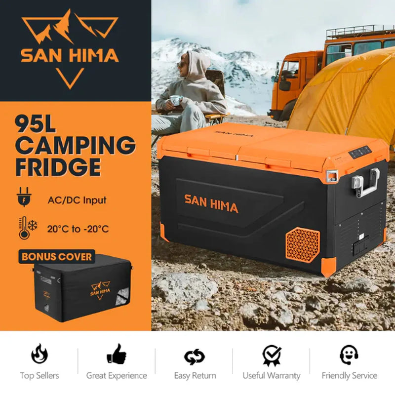 San Hima 95L Portable Camping Fridge Freezer Dual Zone With Insulated Cover
