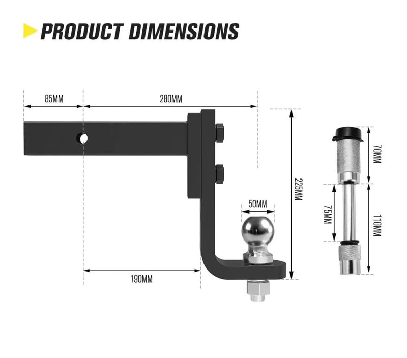 San Hima Adjustable 2 Towbar Hitch Drop Ball Mount with Hitch Pin Lock - TOW BARS
