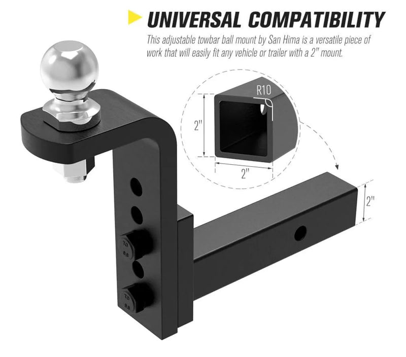 San Hima Adjustable 2 Towbar Hitch Drop Ball Mount with Hitch Pin Lock - TOW BARS