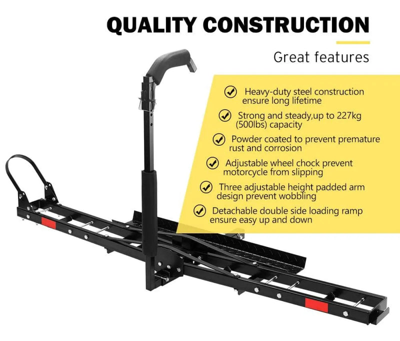 San Hima adjustable motorcycle carrier rack with loading ramp and quality construction