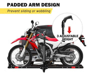 San Hima motorcycle carrier rack with padded arms and adjustable height for transport