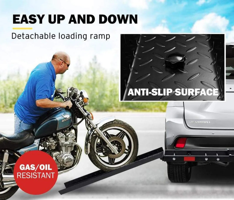 San Hima motorcycle carrier rack with detachable anti-slip loading ramp for safe transport