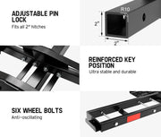 San Hima motorcycle carrier rack with adjustable hitch, reinforced lock, and six wheel bolts