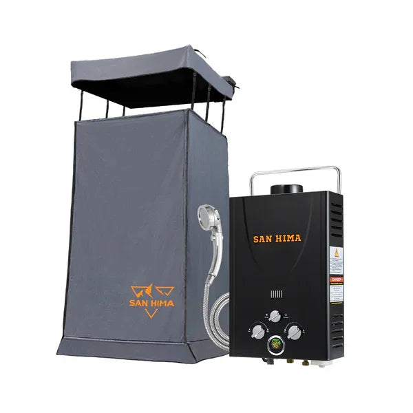 San Hima Camping Shower Tent with 8L Portable Gas Hot Water Heater
