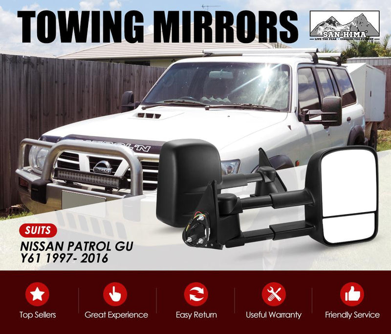 Extendable towing mirrors for Nissan Patrol GU Y61 1997-2016, compatible with Patrol GU Y61