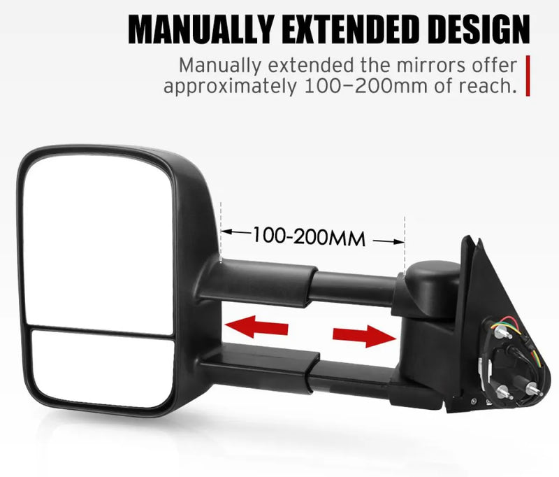 Extendable towing mirrors for Nissan Patrol GU Y61 1997-2016 with manual adjustment