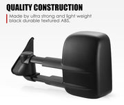Side-view mirror for Nissan Patrol GU Y61 extendable towing mirrors in black textured ABS