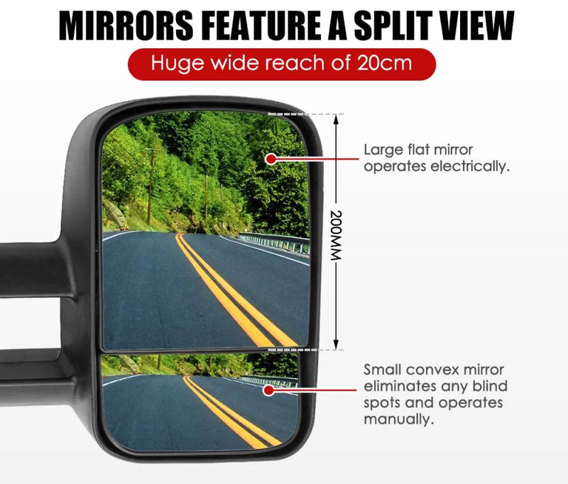 Vehicle side mirror for Nissan Patrol GU Y61 with split view extendable towing mirrors