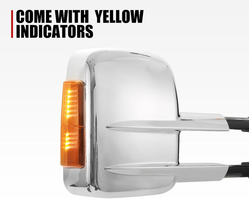 Chrome-plated vehicle side mirror with amber turn signal indicator for Toyota Hilux towing mirrors