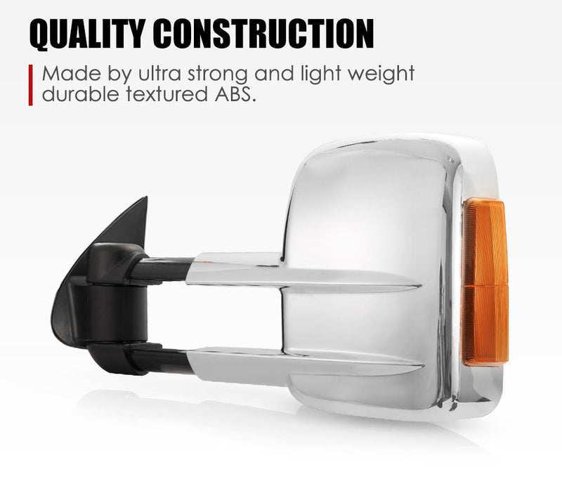 Chrome-plated Toyota Hilux towing mirrors with integrated turn signal and extendable design