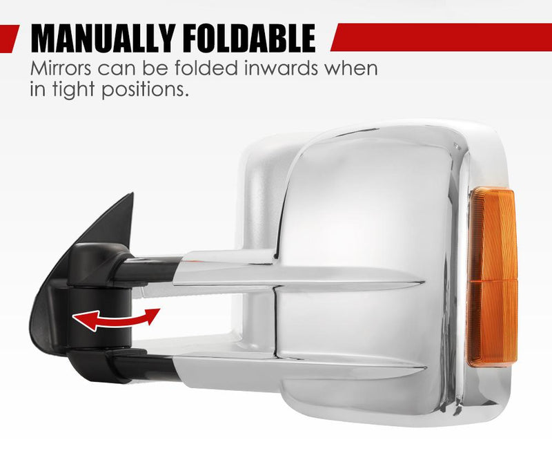 Foldable chrome extendable towing mirror with orange indicator for Toyota Hilux 2005-2015