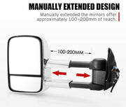 Extendable towing mirrors for Toyota Hilux 2005-2015 with manual adjustment and indicators