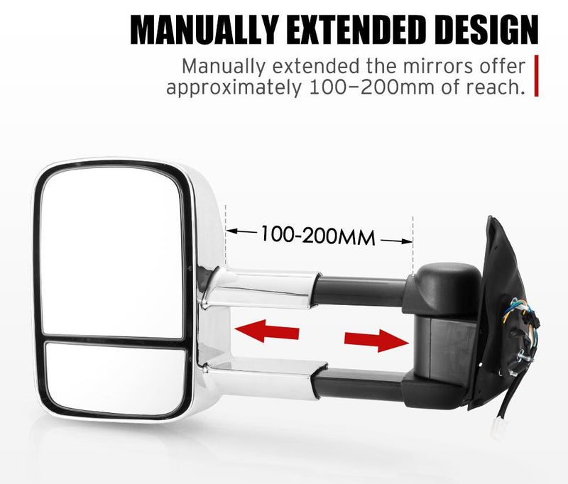Extendable towing mirrors for Toyota Hilux 2005-2015 with manual adjustment and indicators