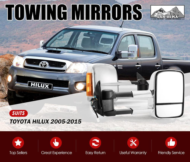 Toyota Hilux extendable towing mirrors with indicators for 2005-2015 models
