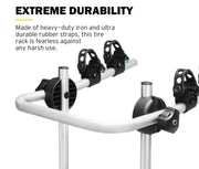 San Hima heavy-duty tire rack with multiple attachment points for spare wheel storage