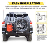 San Hima tire rack for spare wheel mounted on off-road vehicle rear for easy access