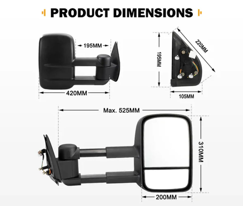 San Hima Gen 1 Extendable Towing Mirrors for Ford Ranger (2009-2011)