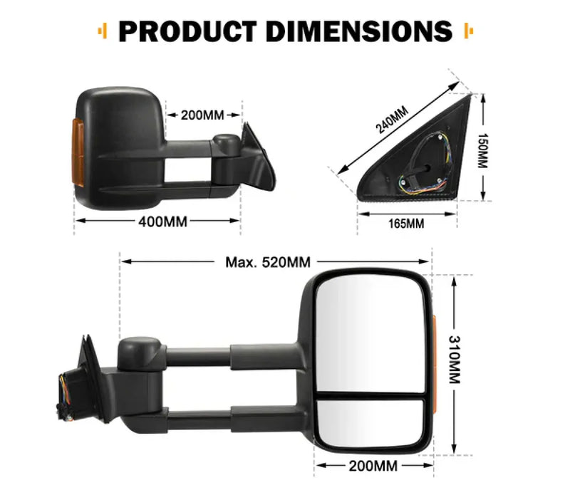 San Hima Gen 1 Extendable Towing Mirrors for Jeep Grand Cherokee (2010-Current)