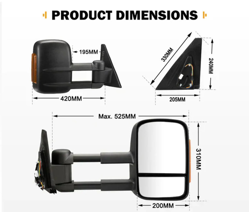 San Hima Gen 1 Extendable Towing Mirrors for Mitsubishi Pajero (2001-2015)