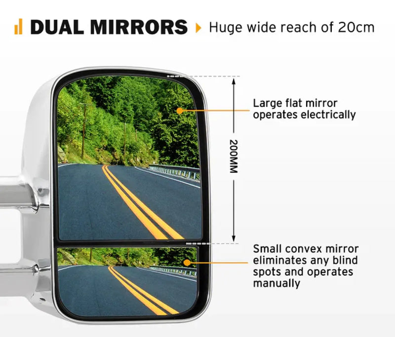 San Hima Gen 1 Extendable Towing Side Mirrors for Mitsubishi Triton MQ/MR (2015-Current) | Black or Chrome