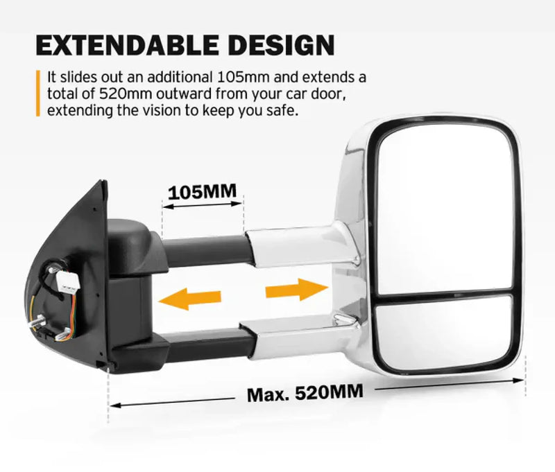 San Hima Gen 1 Extendable Towing Side Mirrors for Mitsubishi Triton MQ/MR (2015-Current) | Black or Chrome
