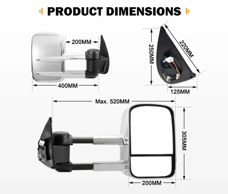San Hima Gen 1 Extendable Towing Side Mirrors for Mitsubishi Triton MQ/MR (2015-Current) | Black or Chrome